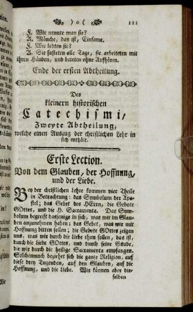 Des kleinern historischen Catechismi, Zweyte Abtheilung, welche einen Auszug der christlichen Lehr in sich enthält.