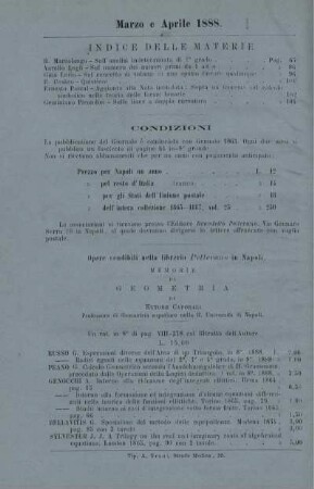 Indice della materie. Condizioni.
