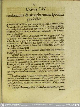 Caput LIV confortantia & alexipharmaca specifica praescribit