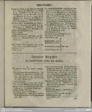Zweytes Register der merkwürdigen Oerter und Sachen