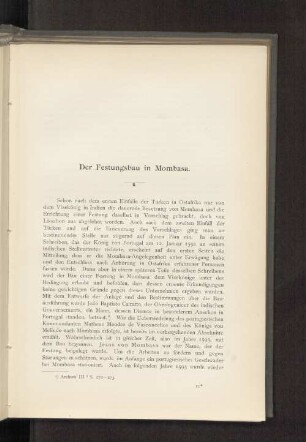 Der Festungsbau in Mombasa.