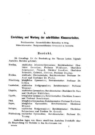 Einrichtung und Wertung der schriftlichen Klassenarbeiten : [Bericht]