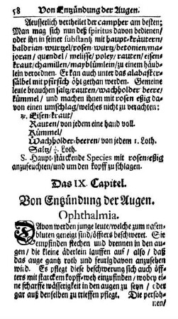 Das IX. Capitel. Von Entzündung der Augen. Ophthalmia.