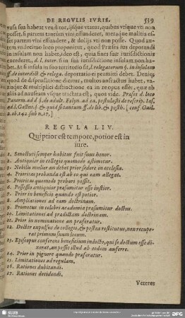 Regula LIV. Qui prior est tempore, potior est in jure