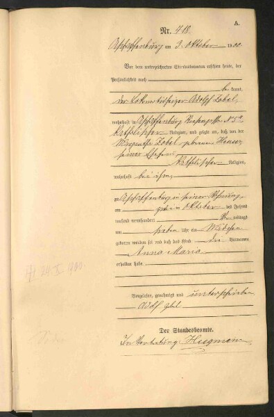 Standesamtsbuch der Stadt Aschaffenburg: Geburten 365/1900 - 184/1901