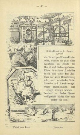 Gottestdienst in der Burger Kirche ; Fahrt zum Tanz. Heuernte