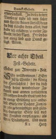 Der achte Theil. Fest-Gebete.