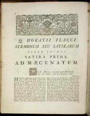 Satira Prima. Adæcenatem. / Satire Premiere. A Mecenas. - Satira III. Ad Mæcenatem. / Satire III. A Mecenas.