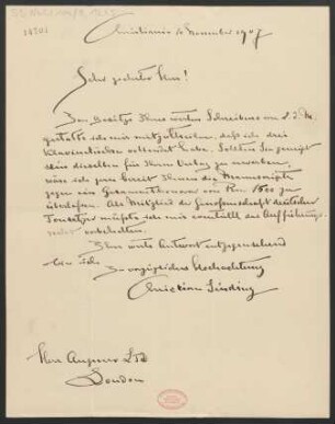 Brief an Augener Ltd.  : 10.11.1907