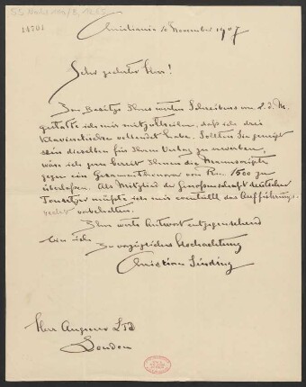 Brief an Augener Ltd. <London> : 10.11.1907