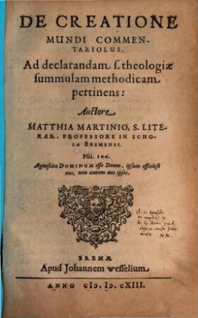 De creatione mundi commentariolus