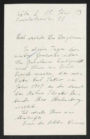 Brief von Carl Oskar Jatho an Gerhart Hauptmann