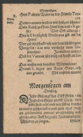 Morgensegen am Dinstag. - Abendtsegen am Dinstage.