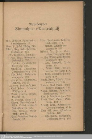 Einwohnerverzeichnis : Alphabetisches Einwohner-Verzeichniß