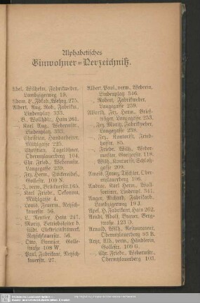 Einwohnerverzeichnis : Alphabetisches Einwohner-Verzeichniß