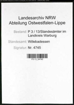 Sterberegister Standesamt Willebadessen