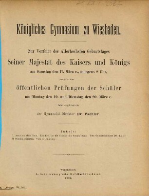 Zu den öffentlichen Prüfungen ... sowie zur Schlussfeier ... ladet ergebenst ein. 1882/83