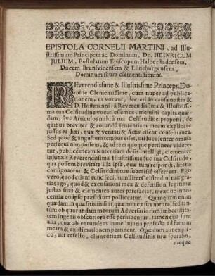 Epistola Cornelii Martini, ad ... Dn. Heinricum Julium ... Ducem Brunsvicensem & Lüneburgensem ...
