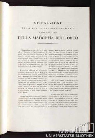 Spiegazione delle due Tavole rappresentanti il Campanile della Chiesa della Madonna dell' Orto