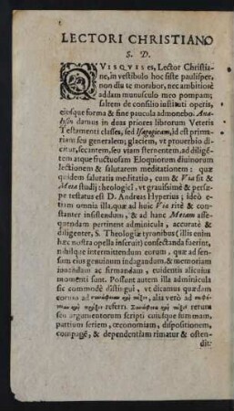 Lectori Christiano S. D.