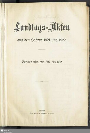 1.1920/22,2: Landtags-Akten / Berichte