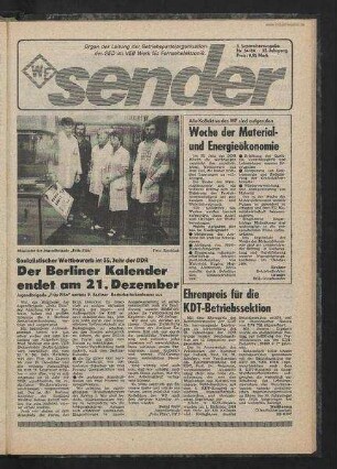 Betriebszeitung 'WF-Sender', Nr.34/1984 (3. Septemberausgabe 1984)