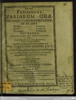 Fasciculus variarum quaestionum controversarum et ex jure