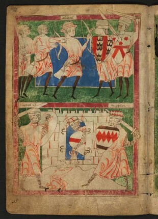 Miniatur: Eneas und sein Gefolge bestürmen die Festung des Tyrrhus