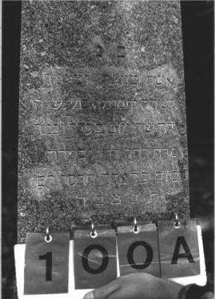 Grabstein 100 (Index: 100106455) Material: grauer Granit Maße HxBxT: 154x41x25 cm Beschreibung: obeliskenartige Stele, getreppter Sockel: Grabstein 100A