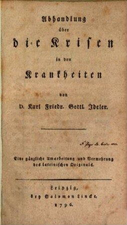 Abhandlung über die Krisen in den Krankheiten