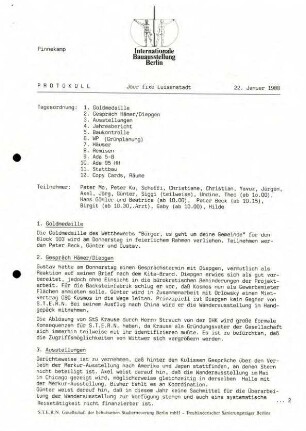 Protokolle: IBA - Jour fixe Luisenstadt, 1988