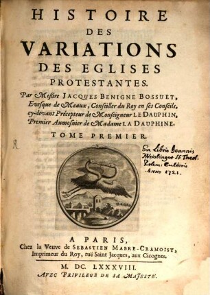 Histoire des variations des eglises protestantes, 1