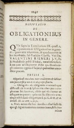 Disputatio De Obligationibus In Genere.