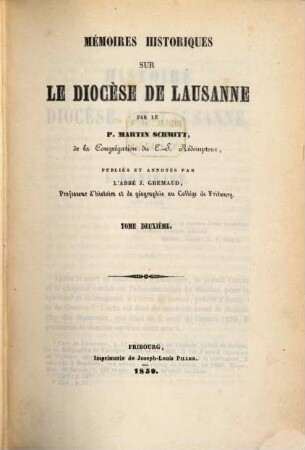 Mémoires historiques sur le diocèse de Lausanne. 2