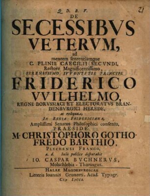 De secessibus veterum ad mentem sententiamque C. Plinii Caecilii Secundi