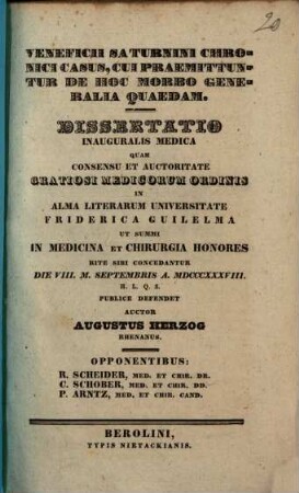 Veneficii saturnini chronici casus, cui praemittuntur de hoc morbo generalia quaedam