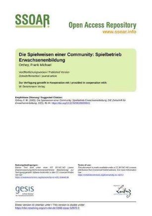 Die Spielweisen einer Community: Spielbetrieb Erwachsenenbildung