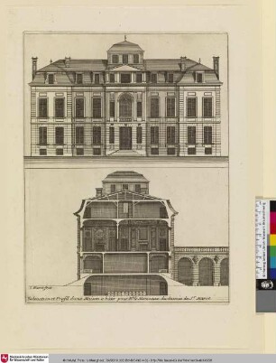 Le Grand Marot, Bl. 47: Esleuation et Profil d vne Maison a bâtir pour Mr. de Mouceaux du dessein du Sr. Marot