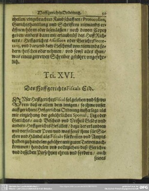 Tti. XVI. Des HoffgerichtsFiscals Eid