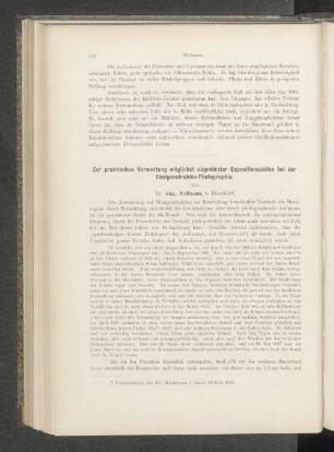 Zur praktischen Verwertung möglichst abgekürzter Expositionszeiten bei der Röntgenstrahlen-Photographie.