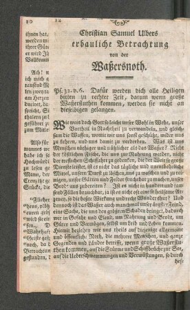 Christian Samuel Ulbers erbauliche Betrachtung von der Waßersnoth.