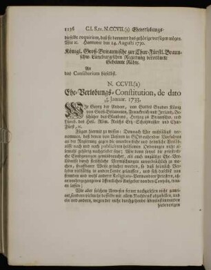 N. CCVII. (a) Ehe-Verlobungs-Constitution, de dato 5/16. Januar. 1733.