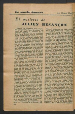 El misterio de Julien Besançon : La novela humana