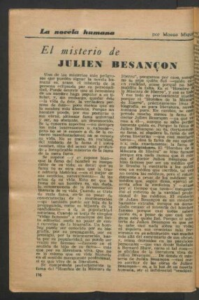 El misterio de Julien Besançon : La novela humana