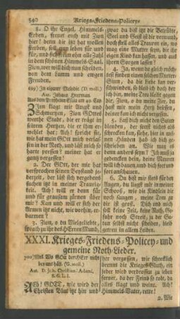 XXXI. Krieges- Friedens- Policey- und gemeine Noth-Lieder