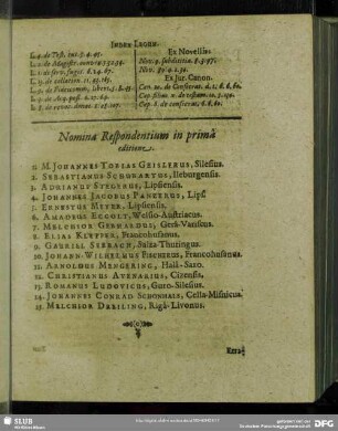 Nomina Respondentium in prima editione
