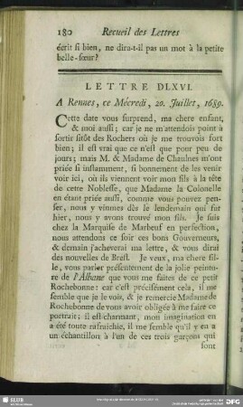 Lettre DLXVI. A Rennes, ce Mécredi, 20. Juillet, 1689