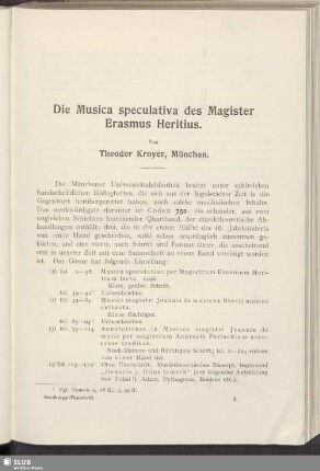 Die Musica speculativa des Magister Erasmus Heritius