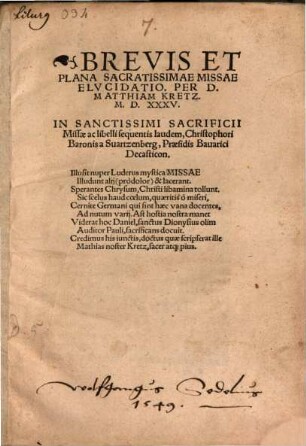 Brevis Et Plana Sacratissimae Missae Elvcidatio
