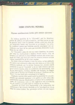 Sobre enseñanza pictorica : Algunas consideraciones tardías pero siempre oportunas
